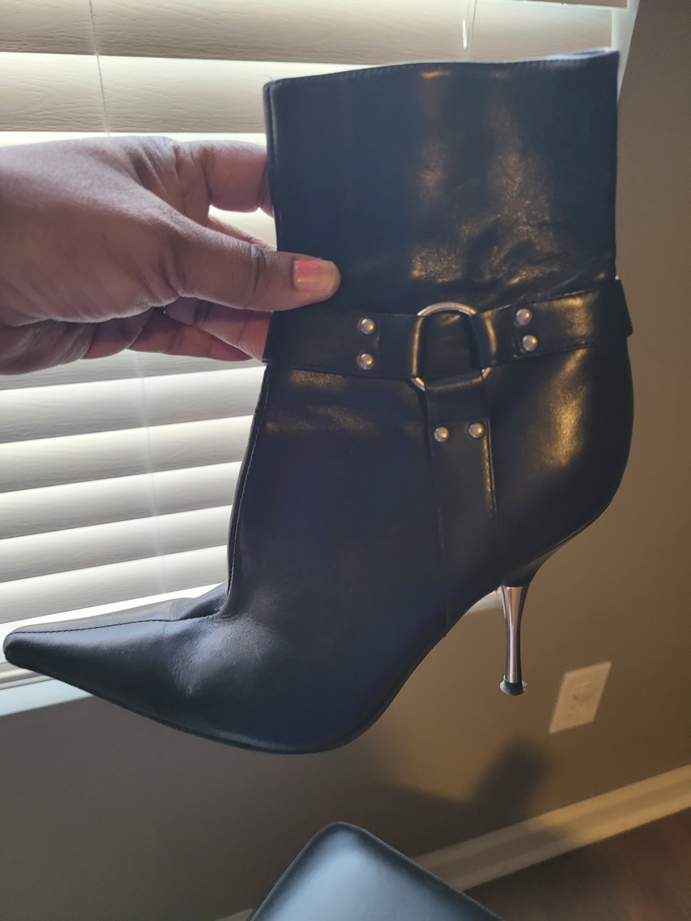 Steven Black Pointed Toe Stiletto Ankle Boots with Buckle Detail
